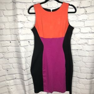 J Taylor color block pink/purple , black and orange sleeveless dress size 12